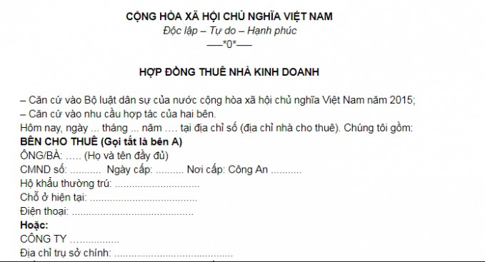 hợp đồng thuê nhà kinh doanh